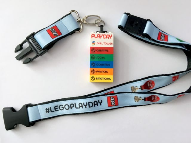 Key Neck Strap with '#LEGOPLAYDAY' Pattern and Complete Skill Tower Bricks (Play Day 2018)