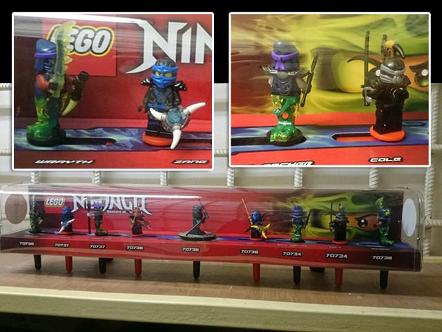 Display Assembled Minifigures, NINJAGO on Turntables in Plastic Case with Mount