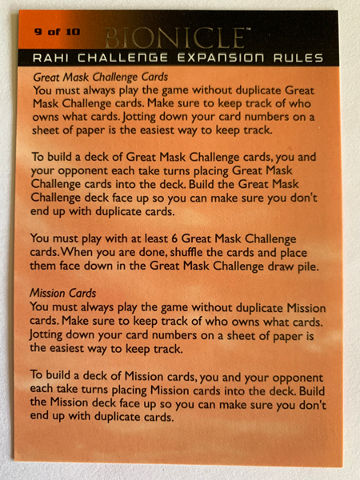 BIONICLE Quest for the Masks: Trading Card Game - Rahi Challenge Expansion Rules 9 & 10