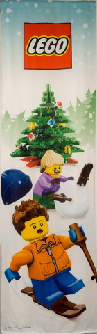 Display Flag Cloth, Christmas, Boy and Girl Skiing and Christmas Tree