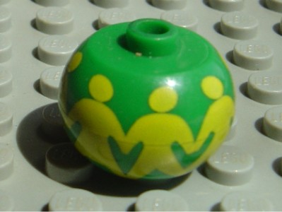 Bead, Globular with Minifigures Holding Hands Pattern