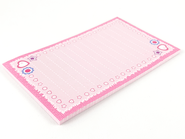 Memo Pad Clikits - Hearts, Stars and Flowers on Pink Background with Dark Pink Border (25 Sheets)