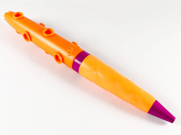 Clikits Daisy Pen, Orange and Magenta, 9 Icon Holes, Bright Light Orange Rubber Grip
