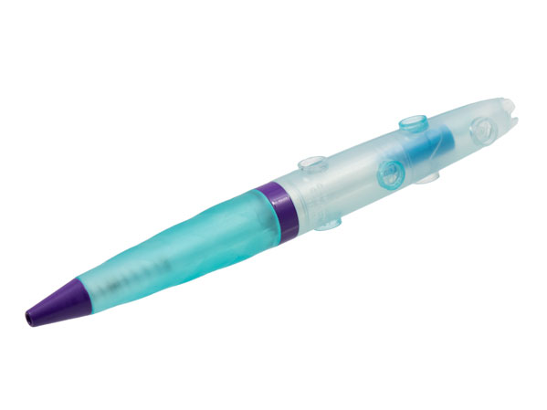 Clikits Star Pen, Trans-Aqua and Dark Purple, 9 Icon Holes, Trans-Light Blue Rubber Grip