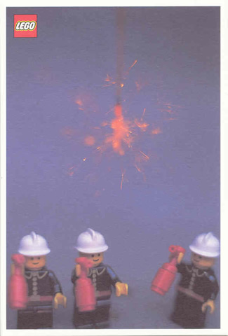 Postcard - Lego Art Project 2000 - 009 - 3 Firemen Minifigures with Extinguishers