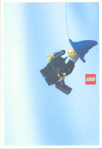 Postcard - Lego Art Project 2002 - 030 - Minifigure with Push Broom Hanging by String