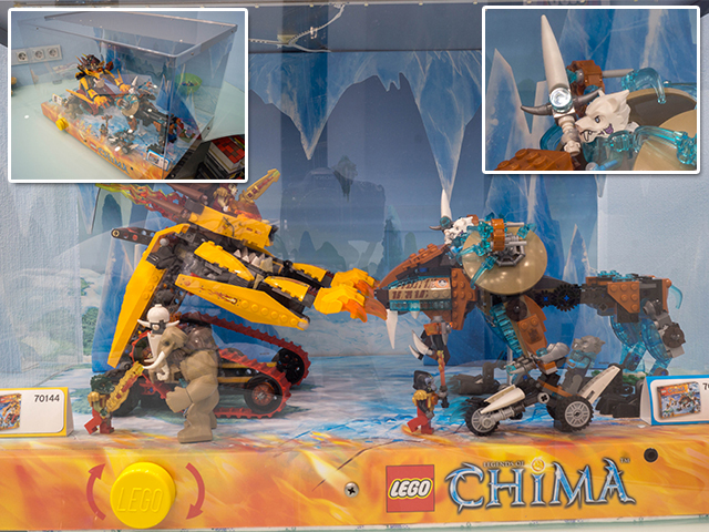 Display Assembled Set, Legends of Chima Sets 70144, 70143 in Plastic Case with Light, Sound and Lever