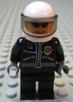 Magnet, Minifigure City Police Officer - City Leather Jacket with Gold Badge, White Helmet, Trans-Brown Visor, Black Sunglasses