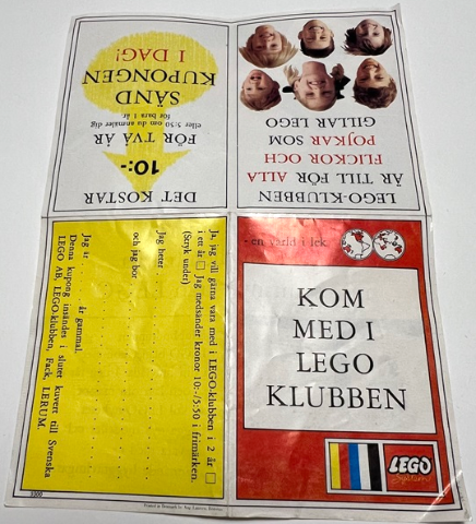Membership Application Form for LEGO Club Sweden 1968, 'Kom Med I LEGO Klubben'