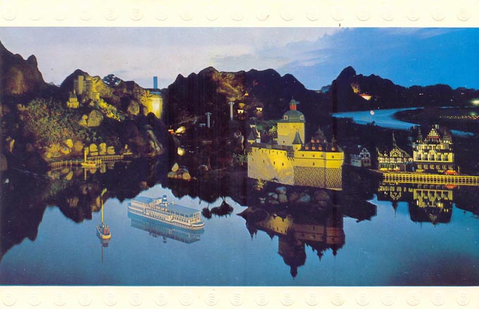 Postcard - Legoland Parks, Legoland Sierksdorf - Miniland, Rheinlandschaft bei Nacht