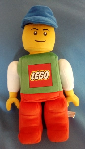 Boy with Green Top with LEGO Logo and White Sleeves, Red Legs, Blue Cap Minifigure Plush