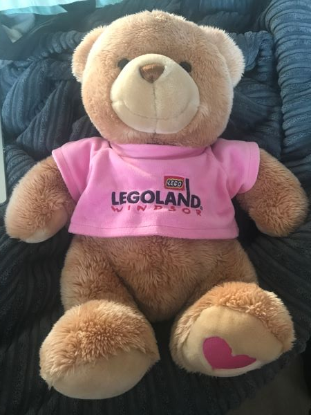 Teddy Bear Plush - Large Brown with LEGOLAND Windsor Pink Shirt and Pink Heart on Foot