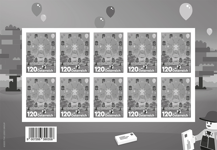 LEGO Stamp Austria 2022 - 90 Years of LEGO (Sheet of 10, Monochrome)