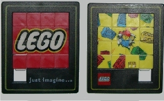 Slide Puzzle with LEGO Logo on Front and Minifigure with Bricks on Back