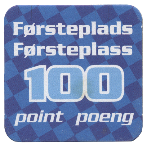 Racers Game 1st Place Card with White 'Førsteplads/Førsteplass 100 point/poeng' Pattern