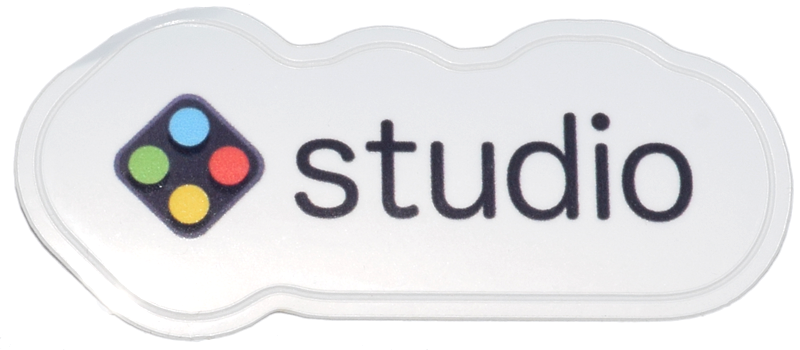 Sticker, 'studio' and Logo