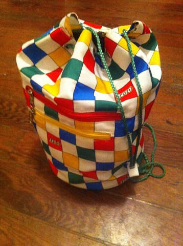 Tote Bag, LEGO Logo Pattern, Checkered with Green Drawstring