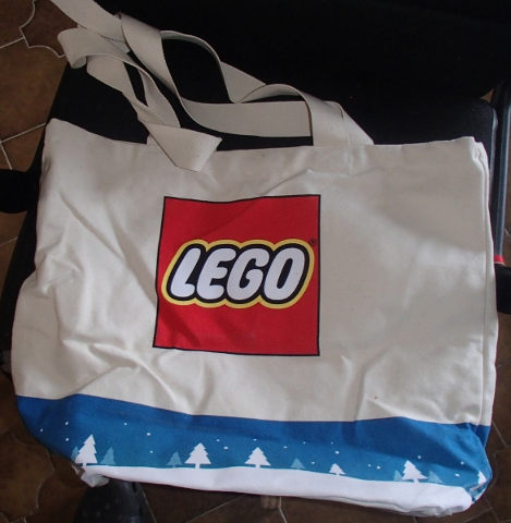 Tote Bag, LEGO Logo and Blue Winter Scene with Trees Pattern