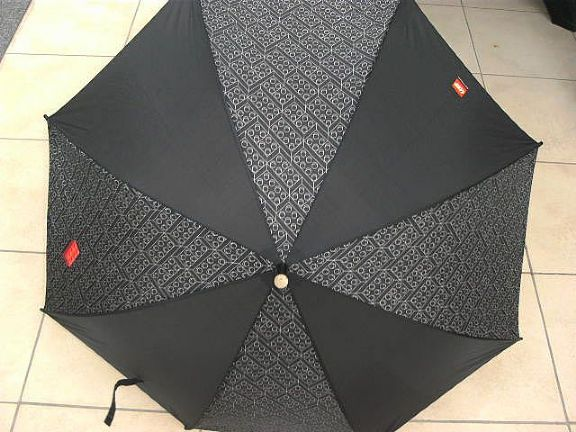 Umbrella, Black with 2 x 4 Brick Pattern (One Red Brick) and Lego Logo
