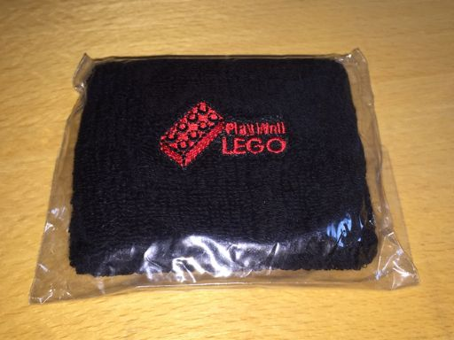 Wristband, Terrycloth Black with 'Play Well LEGO' and Red 2 x 4 Brick Pattern