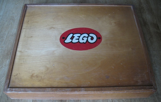 Wooden Storage Box with Plain Sliding Top and LEGO Logo in Red Oval