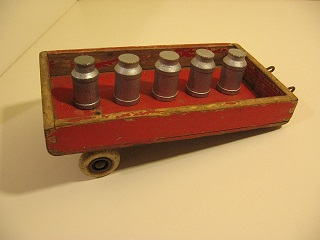 Wooden Tractor Trailer Two Wheels with Milk Bottles