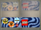 Gear No: flag01  Name: Flag, Paper, Blue Waves Background, Lego & Just Imagine logos one side, Adventurers, Knights Kingdom I, Race logos other side