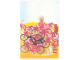 Gear No: lap02-026  Name: Postcard - Lego Art Project 2002 - 026 - Cook Minifigure and Red Parrot with 8 Bicycles