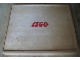 Gear No: wood10  Name: Wooden Storage Box with Plain Sliding Top and Red LEGO Logo (Dogbone)