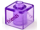 Gear No: bead004pb036  Name: Bead, Square with Purple 'friends' Pattern on Opposite Sides