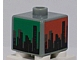 Gear No: bead004pb081  Name: Bead, Square with City Skyline on Blue, Green, Red and Yellow Background Pattern