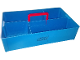 Gear No: bin02pb01  Name: Storage Bin with Retractable Red Handle on Top, Reinforced Short Sides, Studs on Bottom - LEGO Logo Pattern