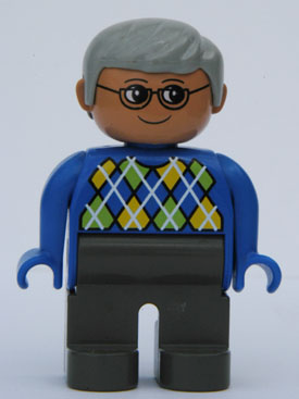 LEGO DUPLO GRANDMA GRANDMOTHER 2.5" FIGURE Grey Hair & Glasses White Blouse 