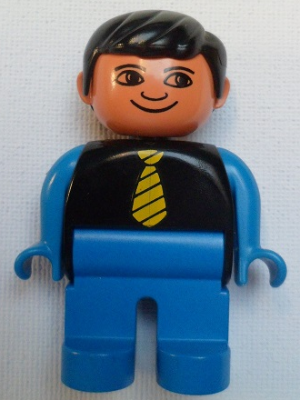 Duplo Figure Male Blue Legs Black Top with Yellow Tie Blue