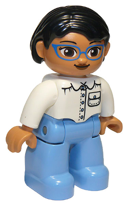 Duplo Figure Lego Ville, Female, Medium Blue Legs, White Top with