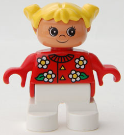 Duplo Figure Child Type 2 Girl White Legs Red Top with Flowers