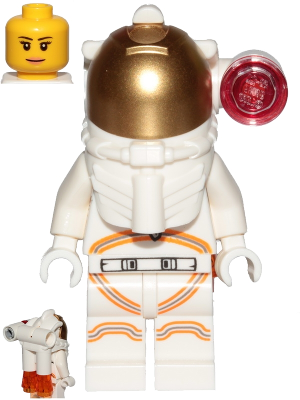Astronaut - Female, White Spacesuit with Orange Lines, Side Lamp, Smile :  Minifigure cty1039