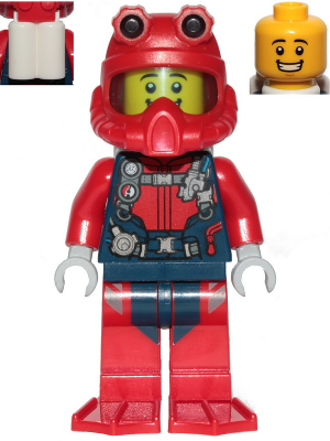 Scuba Diver - Male, Open Mouth Smile, Red Helmet, White Air Tanks, Red  Flippers : Minifigure cty1173