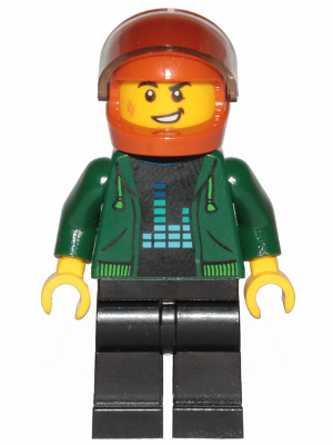 Bricklink Minifig Cty1223 Lego Detective Dark Green Hoodie With Bright Green Drawstrings Black Legs Dark Orange Helmet Town City Police Bricklink Reference Catalog - castle lime green hoodie roblox