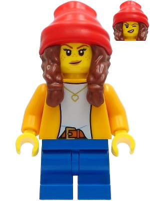 Girl Kids Minifigure w/ Red Sweater & Long Dark Orange Straight Hair LEGO