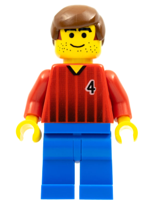 Soccer Player Red and Blue Team with Number 4 Minifigure