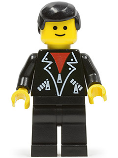 Lego Figure Train man Black Leather Jacket Black Hair trn090 1775