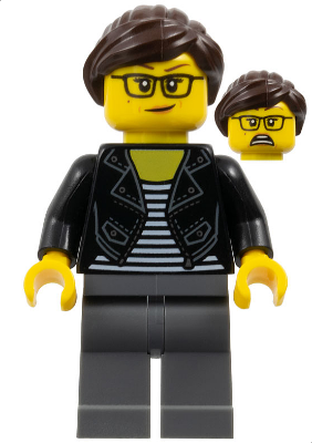 Female with Striped Black and White Shirt, Black Jacket, Dark 