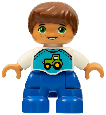 Lego Duplo Boy Figure Blue Top with 8 Pattern Red Helmet Freckles 47205pb026 