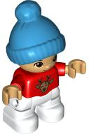 47205pb093: Duplo Figure Lego Ville, Child Boy, White Legs, Red Top with Deer Buck, Freckles, Reddish Brown Eyes, Dark Azure Bobble Cap (6397615) <h1><a href='/minifigs/47205pb093/duplo-figure-lego-ville-child-boy-white-legs-red-top-with-deer-buck-freckles-reddish-brown-eyes-dark-azure-bobble-cap-(6397615)'>Duplo Figure Lego Ville, Child Boy, White Legs, Red Top with Deer Buck, Freckles, Reddish Brown Eyes, Dark Azure Bobble Cap (6397615)</a></h1><div class='tags floatleft'><a href='/minifigs/47205pb093'>47205pb093</a> <a href='/minifigs/category-DUPLO'>DUPLO</a> <a href='/minifigs/category-DUPLO/subcategory-Holiday-Event-Christmas'>Holiday & Event / Christmas</a> <a href='/minifigs/category-DUPLO/year-2022'>2022</a></div> <div class='floatright'>Image © BrickLink.com</div>