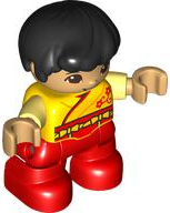 Duplo Figure Lego Ville, Child Boy, Red Legs, Yellow Robe, Bright Light Yellow Arms, Black Hair, Reddish Brown Eyes &#40;6429723&#41;