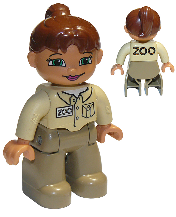 *NEW* Lego DUPLO Female ZOO WORKER DARK TAN Legs TAN Top BROWN Hair GREEN Eyes