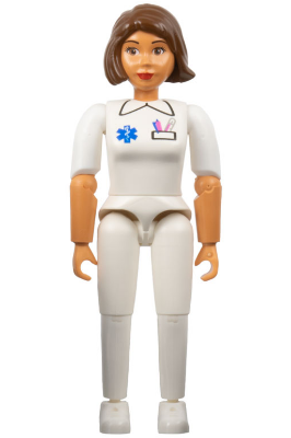 Belville Female - Medic, White Pants, White Shirt with EMT Star of Life Pattern, Brown Hair
