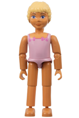 Belville Female - Pink Swimsuit with Square Neck, Dark Pink Bows in Corners, Long Yellow Hair Braided, Bare Feet