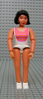 Belville Female - White Swimsuit with Dark Pink and Light Orange Stripes, Short Black Hair, White Shoes